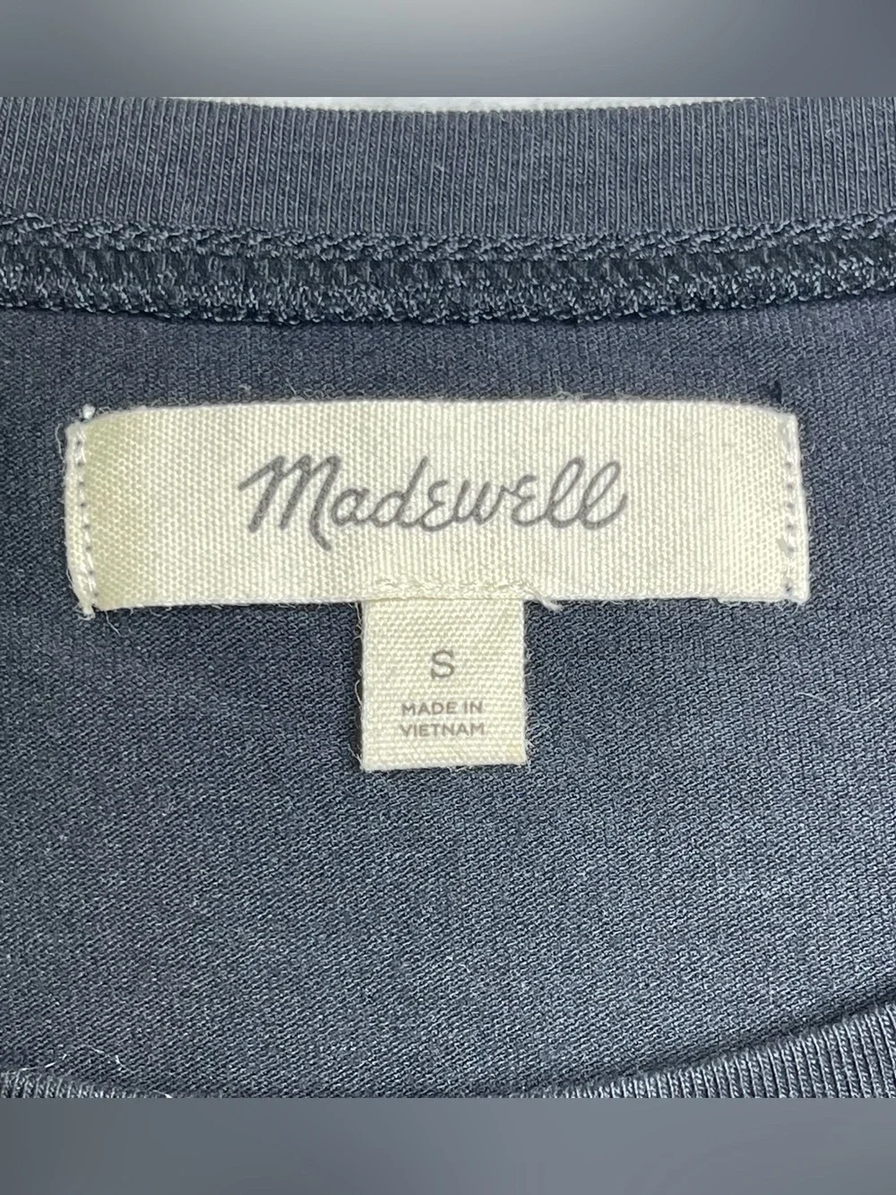 Madewell Black Sheer Puff Mesh Sleeve Crewneck Tee Top Knit Blouse Size Small